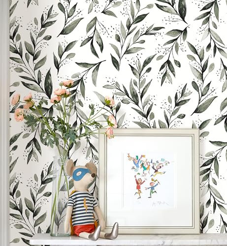 Erfoni Dark Green Leaf Wallpaper Peel and Stick Wallpaper 17.7in x 118.1in Removable Contact Paper Leaves Plant Self Adhesive Wallpaper Bathroom Vinyl