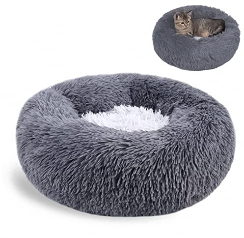 Nyescasa Katzenbett Rund Donut Hundebett Kissen Fluffy Plüsch Haustier Bett Weich Warm wasserdicht rutschfest waschbar Cuddler Nest für Kleine, Mittelgroße und Große Hunde, Katzen(50cm Ø,Dunkelgrau)