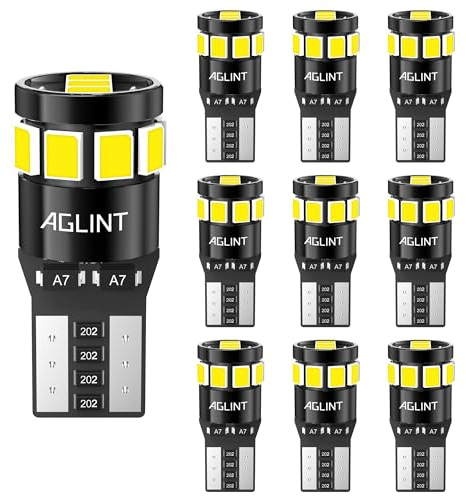 AGLINT T10 LED Bombillas CANBUS 12SMD W5W 2825 194 168 501 para Coche Interiores Domo Luz Automóvil Mapa Puertas Laterales Marcador Cortesía Matrícula Posición Luces 12V 6500K Blanco 10Pcs