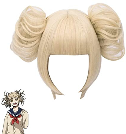 FALAMKA Gold Cosplay Perücken Kurze Blonde Anime Perücke mit 2 abnehmbaren Brötchen Kostüm Halloween
