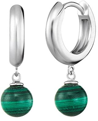 Engelsrufer Damen Creole aus Sterling Silber mit Malachit Perle Kraftstein Anhänger, Clipverschluss, nickelfrei, 13mm, ERE-ML-CR