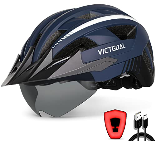 VICTGOAL Fahrradhelm Herren Damen MTB Helm mit Abnehmbarer Magnetische Schutzbrille Visier Atmungsaktiv mit 21 Belüftungskanäle Radhelm Einstellbare Fahrradhelme (XL: 59-63cm, Marine)