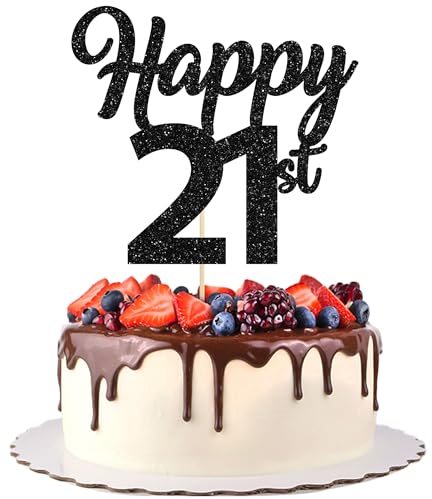 3 Stück Happy 21st Cake Toppers Black Glitter Number 21 Cake Picks Twenty One Birthday Cake Decorations for Cheers to 21 Years Old 21st Birthday Wedding Anniversary Party Supplies
