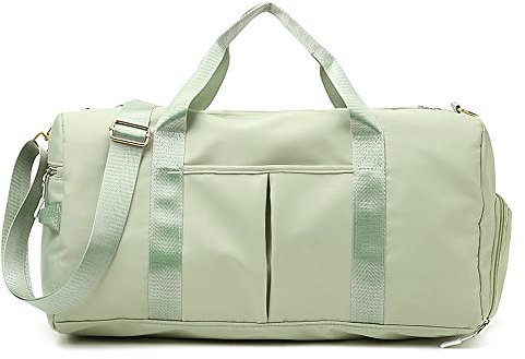 Kleiner Turnbeutel für Damen und Herren, Workout-Tasche für Sport und Wochenendausflug, wasserdichte Reisetasche mit Schuh- und Nasskleiderfächern, Grün , Geteilter Turnbeutel für trockene Nässe