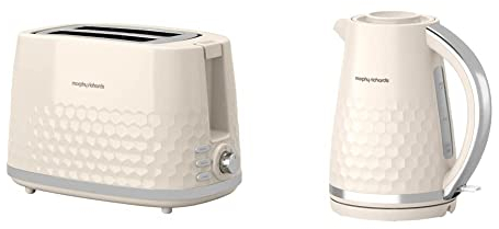 Morphy Richards Hive Kettle and Toaster Set, 1.5L Fast Boil Easy Fill Hive Kettle, 2 Slice Variable Browning Hive Toaster, Matching Set, 3KW/850W, Cream, 108272 | 220032