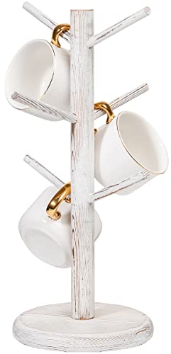 Dorhors Mug Holder Tree,Coffee Cup Holder with 6 Hooks, Wood Mug Rack for Counter,Coffee Bar Accessories and Orgnizer Station