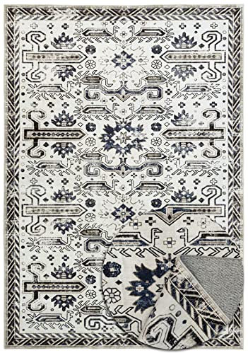 Vintage Oriental Teppich - Weich - Maschinenwaschbar - rutschfest - Premium Polyester Fasern - Weiss - 120cm x 160cm