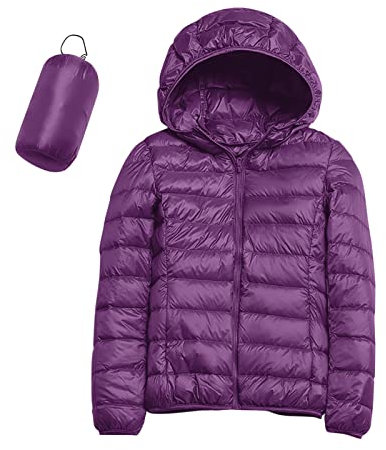 Veste d'hiver chaude imperméable et légère à capuche avec isolation recyclée pour femme, manteau d'hiver fin et court à capuche en duvet de canard blanc chaud, violet, S