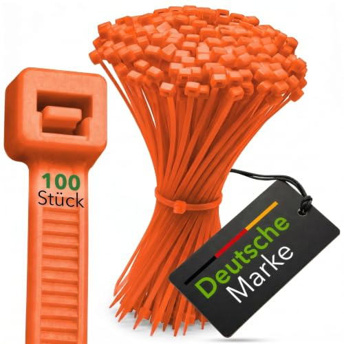 BeBo Kabelbinder Orange 2,6 x 100mm 100 Stück farbig klein | Nylon PA 6.6, 8 kg Zugkraft, Bündeldurchmesser bis 22 mm, -40 bis +85 °C. Farbcodierung für Elektroinstallation