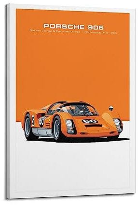 JONZA Vintage Sport Auto Poster Porsche 906 Rennauto Dekoratives Gemälde Leinwand Wand und Kunst Bild Familie Schlafzimmer Dekor 60 x 90 cm