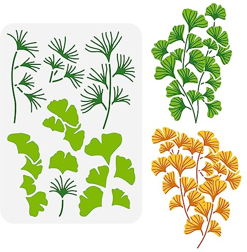 FINGERINSPIRE Ginkgo Blatt Malschablone 21x29.7 cm Geschichtetes Blattmuster Zeichenvorlage Wiederverwendbare Ginkgo Blatt Zweig Schablone Aushöhlungsschablone Für Heimwerker Handwerk Heimdekoration