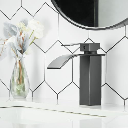 Maynosi Rubinetto Bagno Cascata, Rubinetto Monocomando Lavabo con Altezza Bocca 110 mm, Miscelatore Bagno Lavabo Moderno, Rubinetto per Lavabo Calda e Fredda con Tubo Flessibile, Nero Opaco