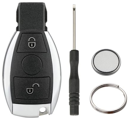 2 Tasten Fernbedienung Schlüsselgehäuse Kompatibel für Mercedes Benz A B C E-Klasse W203 W204 W205 W210 W211 W212 W221 BGA After 2000 Jahr (2 Tasten Mit Batterien)