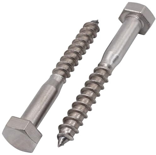 SKIR'CO (10 Stück) A2 Edelstahl-Sechskant Holzschrauben M10 x 80 mm, DIN 571 Sechskantschrauben, Zugschrauben