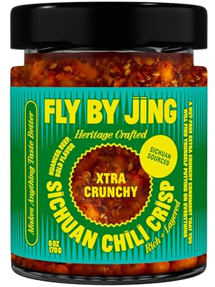 FLYBYJING Xtra Crunchy Sichuan Chili Crisp: Spicy, Tingly, Savory, Vegan, Nut-Free, Sugar Free Premium Chili Crunch - Good on Noodles, Proteins, Veggies and Everything, 6oz (Pack of 1)