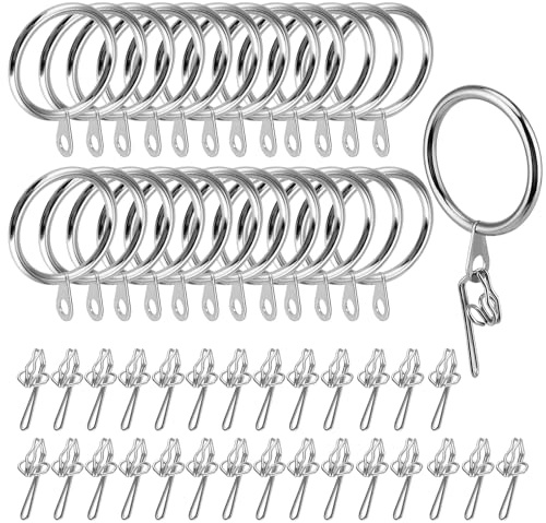 JEUIHAU 100 Pack Metal Curtain Hooks, 30mm Silver Curtain Rings Curtain Hanging Rings with Eyelets, Curtain Pole Rings for Window, Door, Bathroom Hanging