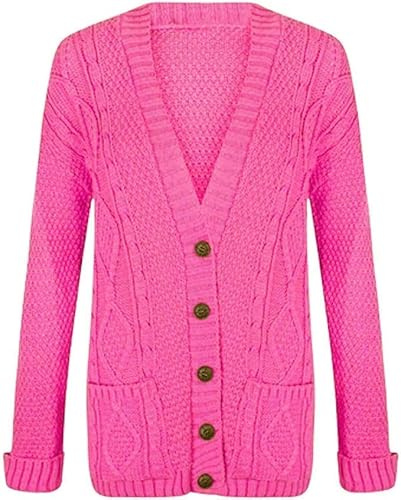 Mustwearit Women's Ladies Long Sleeve Button Top Chunky Aran Cable Knitted Grandad Cardigan UK 8 to 26