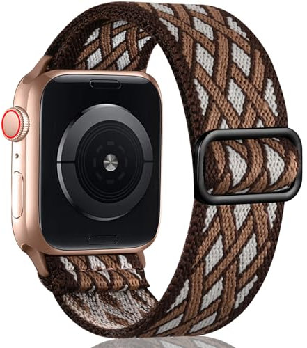 Oielai Solo Loop Straps Compatible with Apple Watch Strap 38mm 40mm 41mm 42mm, Adjustable Stretch Nylon Sport Replacement Band for iWatch Series 11 10 9 8 7 6 5 4 3 2 1 SE, Brown & White