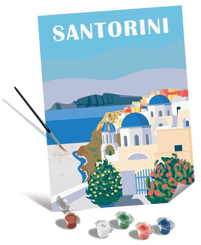 Ravensburger CreArt Farbenfrohes Santorini - Malen nach Zahlen Erwachsene | DIY Malset mit Pinsel und Acrylfarben, 30 x 40 cm, Geschenk für Frauen und Männer
