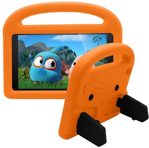 BARALARIQIU Funda para niños para Amazon Fire 7 2015/2017/2019, a prueba de golpes, suave, ligera, con asa, función atril, funda protectora para tableta, color naranja