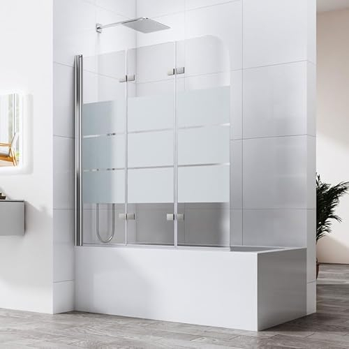Gestreift Duschwand für badewanne, Duschwand 3 teilig faltbar Badewannen duschwand 140x140cm, 6mm ESG Glas Duschwand Badewanne Badewannenaufsatz Duschtrennwand Duschabtrennung für Badewanne