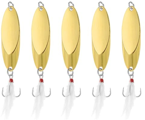 PATIKIL Fishing Spoons 3/5 oz 18g, 5Pcs Fishing Lures Casting Spoon Treble Hooks Jigs Hard Metal Spinner Baits for Freshwater Saltwater Salmon Bass, Gold Tone