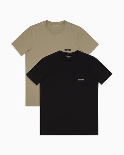 Emporio Armani Man LOGOLABEL 2-Pack Crew Neck T-Shirt Black L, Black/Vetiver, L