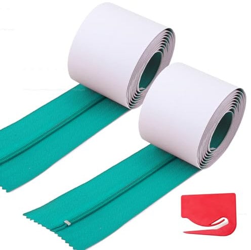 2pcs Dust Barrier Zipper, Instant Door Dust Protection Self-Adhesive Tarp Double Zipper Heavy Duty Zipper with Blade Construction Plastic Zipper Accessories (Dark Teal)
