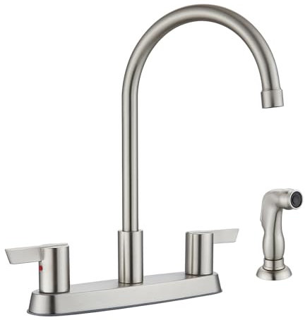 Cinwiny Küchenarmaturen mit 3 Löchern, 2 Griffen, Wohnmobil-Küchenspüle, hoher Bogen, 360° drehbarer Auslauf, 20,3 cm, Küchenarmatur mit Seitensprüher, gebürstetes Nickel
