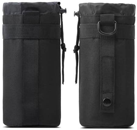 Lake Of Fire Molle-Wasserflaschenhalter, passend für 25,4 bis 1,2 l Flaschen, Nylon, taktischer Wasserflaschenhalter für Rucksack, Kordelzug oben offen (schwarz), 2 Stück