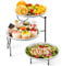 Lifewit Plateau de Service avec 3 Rond Plats, Plateau Repas Amovible, Grand Plateau Rond Plastique, Presentoir Aperitif Buffet, Présentoir à Gâteaux, Panier Fruits, Support en Métal Noir