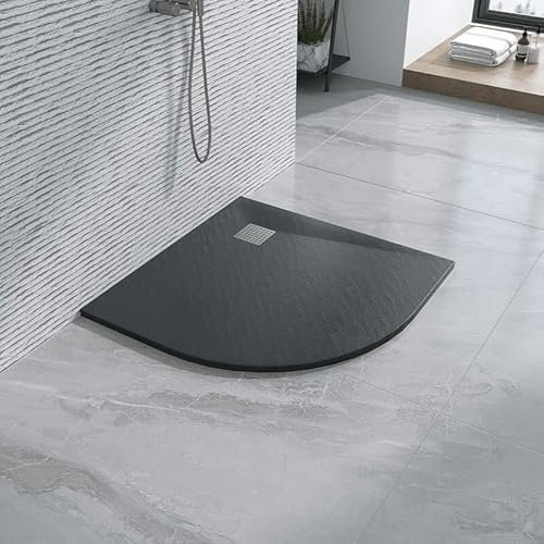 Piatto Doccia 80x80 cm Semicircolare Line Extra Slim Antracite In Resina Sintetica e Polvere Di Marmo Con Piletta In Omaggio