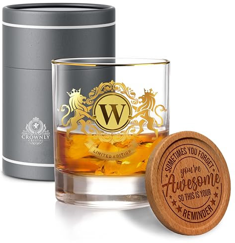 CROWNLY CRYSTAL® Personalised Whisky Glass Gifts for Men Gift Ideas for Him Boyfriend Brother Mens Gift Sets (W)