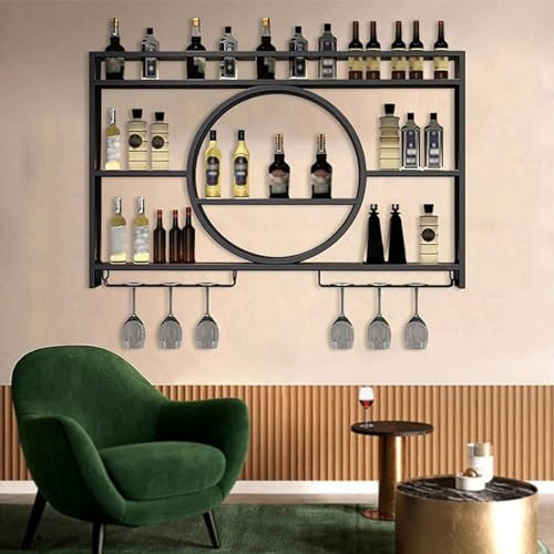 GWWBD Rangement Mural Cuisine,Range Bouteille Vin Fer Casier A Vin Design Etagere Murale Industrielle Noire Bar Salon Meuble Design pour Cuisine Bar Salle À(Size:140 * 15 * 80cm,Color:Noir)