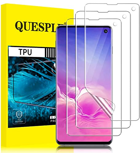 QUESPLE [3 Stück] TPU Schutzfolie für Samsung Galaxy S10 Folie, Anti-Kratzen, HD Klar Blasenfreie Weich Samsung S10 Display Schutz, Fingerabdruck-ID Unterstützen