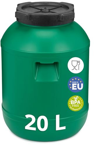 Garronda 20 litros Bidón de plástico, Barril alimentario en HDPE y sin BPA, depósito de agua, Barril universal de boca ancha, tonel de jardín, Contenedores de almacenamiento GD-0142, Verde