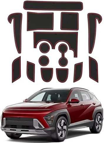 CDEFG Kompatibel mit Hyundai Kona SX2 EV Elektro 2024 2025 2026 Gummimatten Mittelkonsole Antirutschmatten Kona EV rutschfest Gummi Auto Matte Kona 2024 EV Zubehör (Rot)