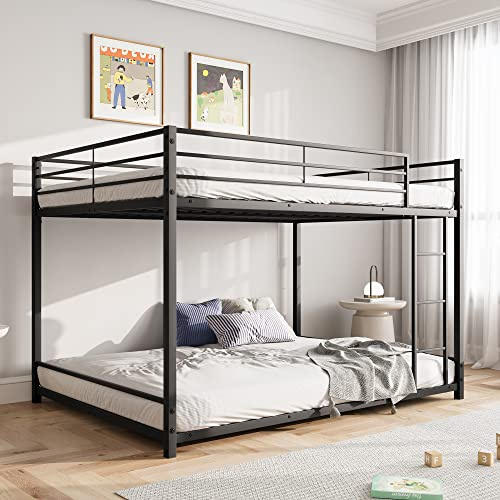 FOUBAM 4FT6 Double Bunk Beds, Full Over Full Bunk Bed, Loft Bed, Black