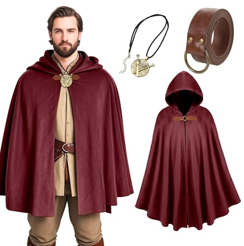 AENEY Mittelalter Umhang mit Kapuze, Faire-Samt-Kapuzenumhang für Männer und Frauen, Ritter-Renaissance-Cosplay-Halloween-Kostüm