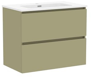 Baikal Mueble de Baño Klay. Mueble MONTADO. 2 Cajones Suspendido con Lavabo. Armario de Baño. Lavabo Ceramico. 80cm Verde Cactus.