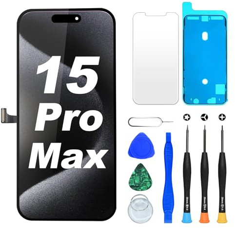 DIGI4U für iPhone 15 Pro max LCD Display Bildschirm Ersatz, 6,7'' 𝑭𝒖𝒍𝒍 𝑯𝑫 𝟯𝑫 𝑻𝒐𝒖𝒄𝒉 𝑻𝒓𝒖𝒆𝑻𝒐𝒏𝒆 𝑭𝒂𝒄𝒆 𝑰𝑫 LCD Bildschirm für iPhone 15 Pro max Display Digitizer Reparaturkits