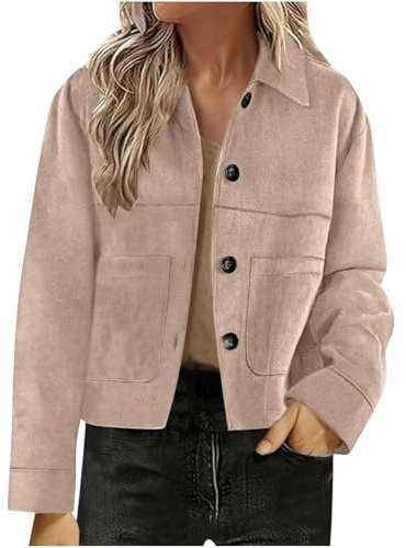 Women's Faux Suede Bomber Jacket Spring Lapel Pilot Coat Oversized Long Sleeves Trendy Streetwear Outerwear Button Down Suede Jacket Casual Cropped Coat Ladies Elegant Trench Coats Jackets for Women