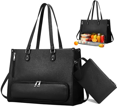 hzuisst Arbeitstasche Damen, PU Leder Handtasche mit Isoliert Kühlfach, 15,6 Zoll Laptoptasche Damen, Groß Aktentasche Damen mit Langer Schultergurt für Arbeit, Schule, Büro