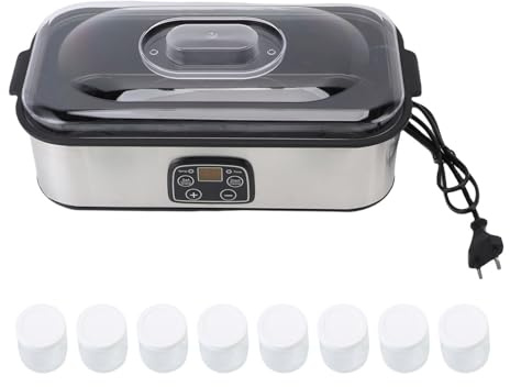 Buachois Yaourtière Électrique, 8 Pots Minuterie 0-48h Contrôle Automatique de Température Acier Inoxydable Verre pour Maison