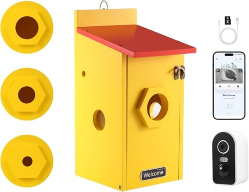 Nistkasten mit 4MP Kamera WLAN, Bunte Vogelhaus für Draußen Wetterfest, H | 2,4 G WiFi, Bewegungserkennung & App Benachrichtigung, Video/Fotoaufnahme, Nachtsicht, Beobachten von Nisten und Brutvorgangs