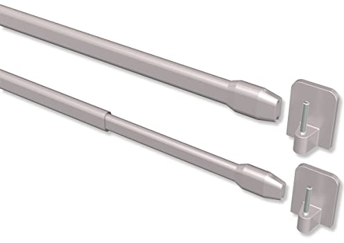 Interdeco Vitragestangen mit Klebehaken/ausziehbare Scheibenstangen Silber-Grau (2 Stück), 30-50 cm