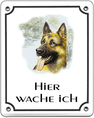 Schäferhund-Emaille-Schild-120 x 100 mm-Hundeschild-Türschilder-Hund-Tiere-Email-Warnschild