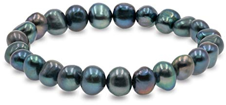 Secret & You Perlenarmband mit weißen oder bunten barocken Süßwasserzuchtperlen - Perlen sind 8-9 mm 22 Perlen insgesamt -18cm Elastisches Band - In verschiedenen Farben erhältlich