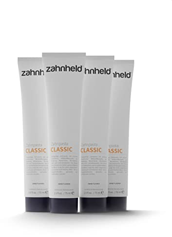 Zahnheld® Nature Zahnpasta Classic – Fluoridfrei mit Kurkuma-Extrakt & Kokosöl, Naturkosmetik nach NCS, vegan & tierversuchsfrei (75 ml (4er Pack))