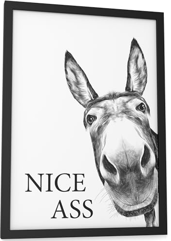 Papierschmiede® Bilder Home mit Rahmen A4 (21x30 cm) Spruch Poster Zuhause Schrift Bild Wanddeko in schwarz weiß, Sprüche für Wohnzimmer Büro Badezimmer WC Deko Klospruch Gäste WC, Esel Nice